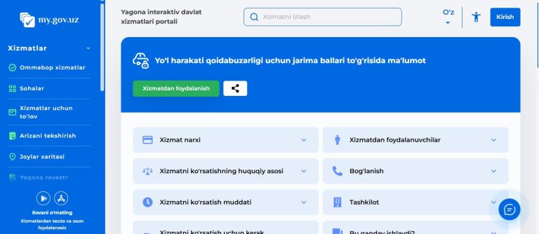 Ҳайдовчилар жарима баллари ҳақида онлайн хабардор бўлиши мумкин